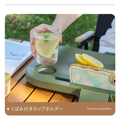 折りたたみバスケット テーブル付き 収納ボックス キャンプ 大容量 ふた付き 持ち手付き コンパクト アウトドア ピクニック 保冷 バケツ クーラーバスケット ミニテーブル スマホスタンド