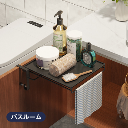 作業台になる折りたたみ式キッチンラック タオルハンガー付き 省スペースで道具すっきり整理