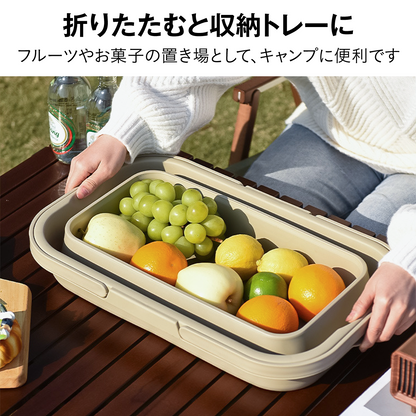 折りたたみバスケット テーブル付き 収納ボックス キャンプ 大容量 ふた付き 持ち手付き コンパクト アウトドア ピクニック 保冷 バケツ クーラーバスケット ミニテーブル スマホスタンド