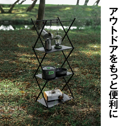アウトドアテーブル&ラック キャンプラック 折りたたみラック 3段/2段 2WAY テーブル ラック 軽量 コンパクト アルミ製 収納バッグ付き フック付き BBQ バ
