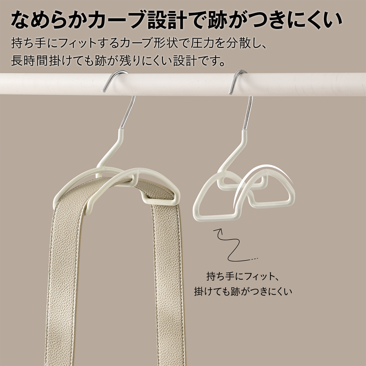 バッグハンガー バッグ収納 ハンガー クローゼット 収納 かばん掛け バッグ掛け 跡がつきにくい 型崩れ防止 省スペース 滑り落ち防止 耐荷重5kg ワイド幅 バッグ整理 クローゼット収納