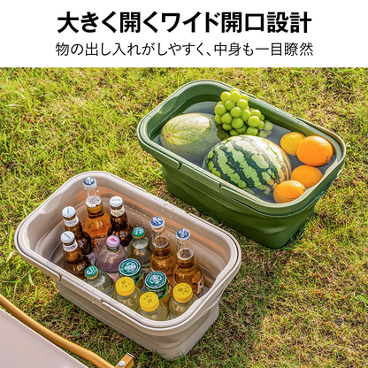 折りたたみバスケット テーブル付き 収納ボックス キャンプ 大容量 ふた付き 持ち手付き コンパクト アウトドア ピクニック 保冷 バケツ クーラーバスケット ミニテーブル スマホスタンド