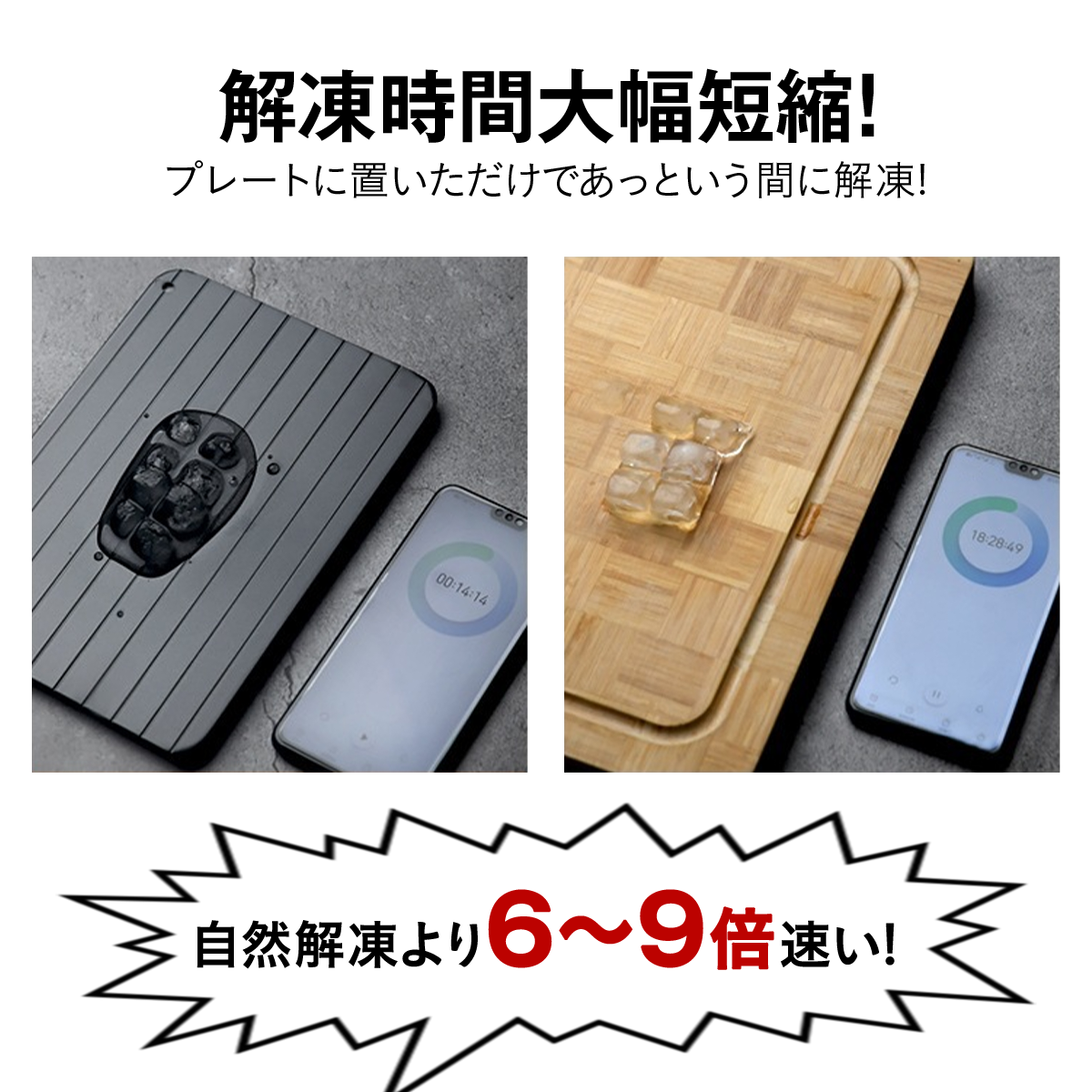 アルミ急速解凍プレート 自然解凍トレー 電子レンジ不要 ドリップ抑制 解凍ムラ軽減 置くだけ簡単