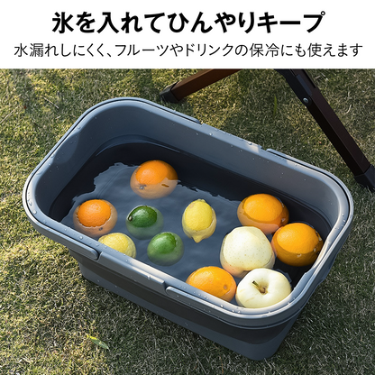 折りたたみバスケット テーブル付き 収納ボックス キャンプ 大容量 ふた付き 持ち手付き コンパクト アウトドア ピクニック 保冷 バケツ クーラーバスケット ミニテーブル スマホスタンド