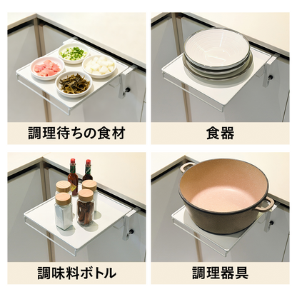 作業台になる折りたたみ式キッチンラック タオルハンガー付き 省スペースで道具すっきり整理