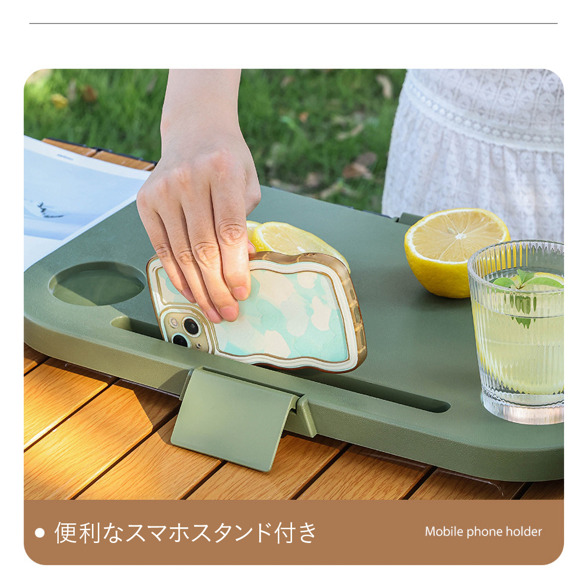 折りたたみバスケット テーブル付き 収納ボックス キャンプ 大容量 ふた付き 持ち手付き コンパクト アウトドア ピクニック 保冷 バケツ クーラーバスケット ミニテーブル スマホスタンド