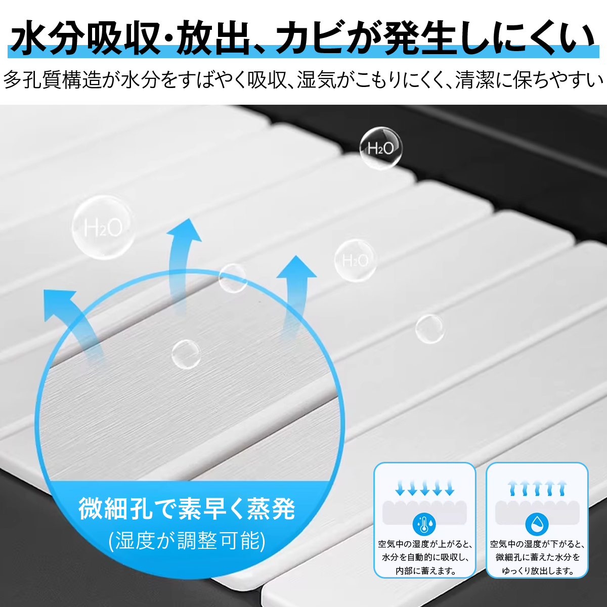 折りたたみ珪藻土バスマット 吸水 速乾 抗菌 防カビ 消臭 すべり止め 滑り止めシート 立て掛け収納 コンパクト さらさら 浴室 バスルーム 洗面台