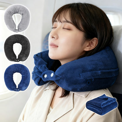 多機能3WAY ネックピロー＆ブランケット｜機内・車内・自宅で使える 折りたたみ携帯まくら 旅行快適セット