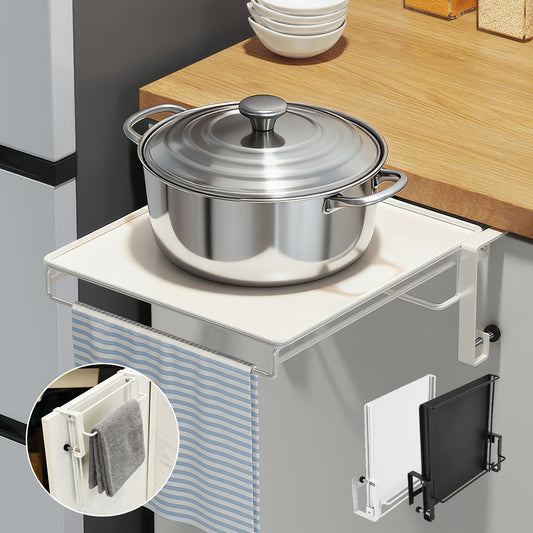 作業台になる折りたたみ式キッチンラック タオルハンガー付き 省スペースで道具すっきり整理