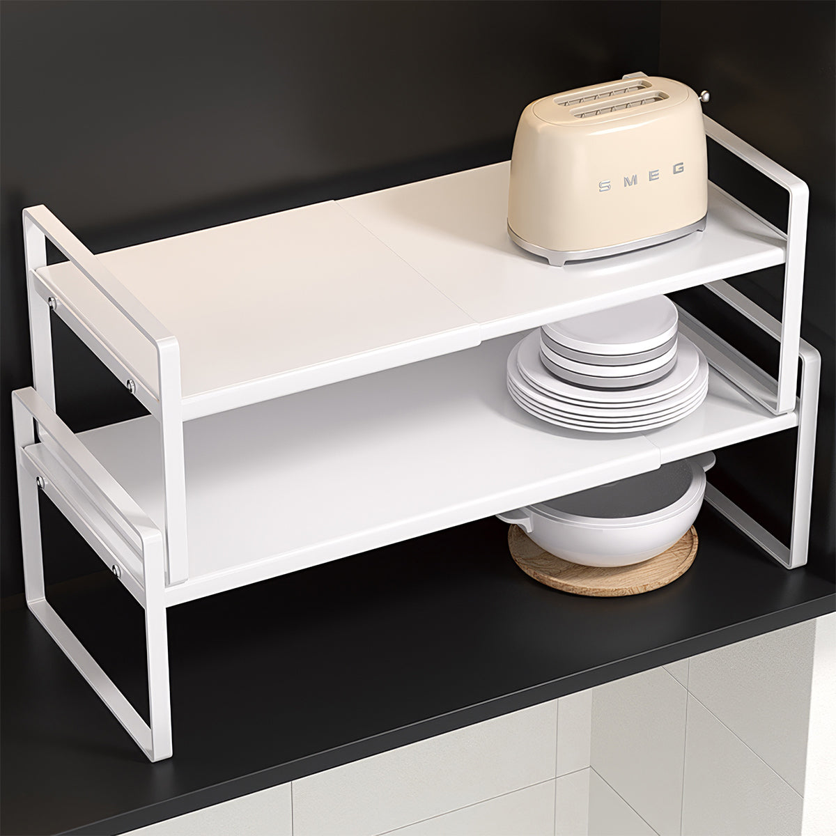 シンク下 伸縮ラック スチール製 スタッキングラック 伸縮棚 キッチン下ラック 洗面台 伸縮ラック 省スペース キッチンラック 隙間収納