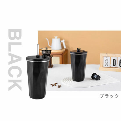 タンブラー ストロー付き 600ml 蓋付きタンブラー 保冷タンブラー 保温タンブラー 伸縮ストロー付き 保冷 保温 蓋付き 持ち運び ストロータンブラー 真空断熱 二重構造 大容量 ストロー付き ステンレス 水筒 ボトル マグボトル コーヒー 車内 可愛い オフィス 通勤通学