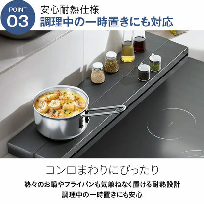 奥行伸縮排気口カバー 60cmコンロ用 排気口 カバー 60cm 75cm 奥行き 伸縮 フラット コンロ奥ラック グリル カバー キッチン 汚れ防止 油はね 油跳ね コンロカバー ガスコンロ IHコンロ 白 黒