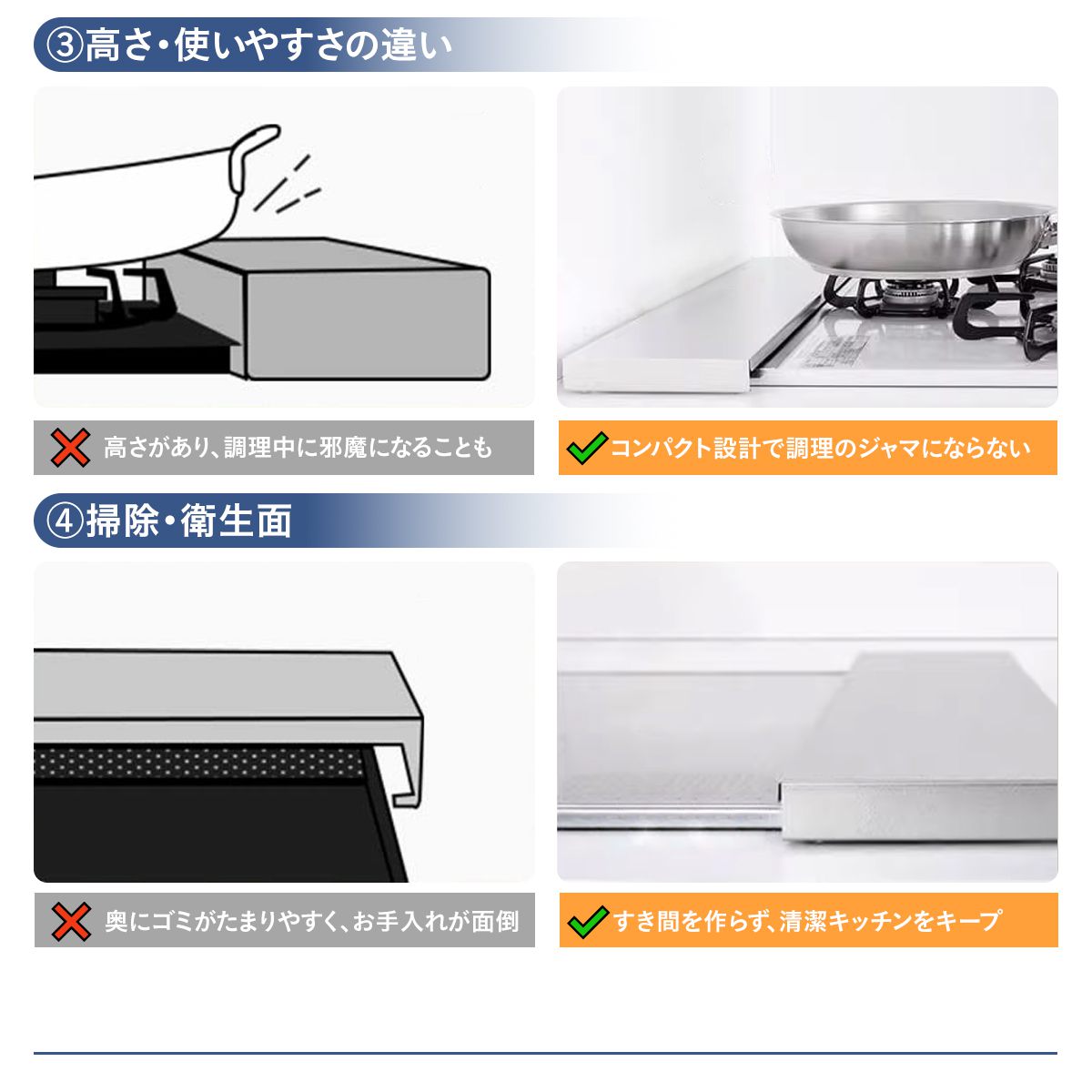 排気口カバー 60cm フラット コンロ 排気口カバー ih 排気口カバー スマート グリルカバー コンロ奥カバー＆ラック 7