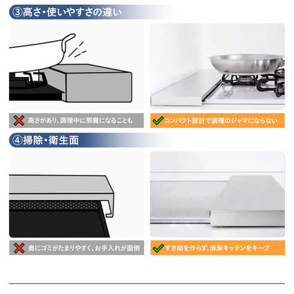 排気口カバー 60cm フラット コンロ 排気口カバー ih 排気口カバー スマート グリルカバー コンロ奥カバー＆ラック 油はねカバー 油汚れ グリル排気口カバー コンロ奥 掃除 黒 ブラック シルバー