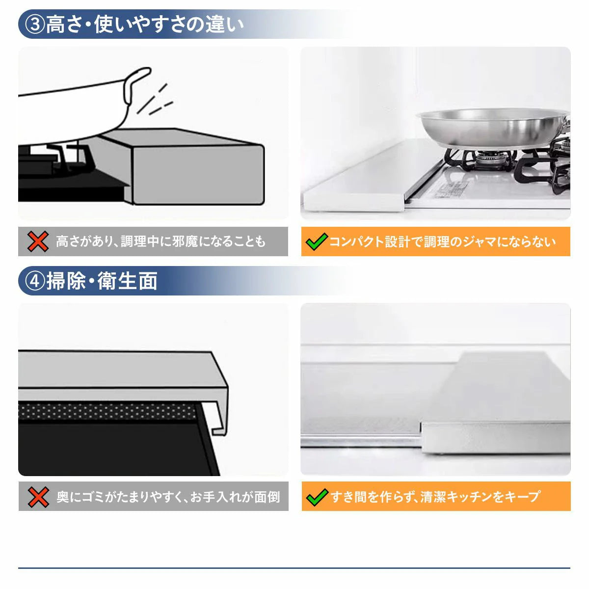 排気口カバー フラット 60cm対応｜ステンレス製で汚れに強い コンロ奥スッキリ油はね対策