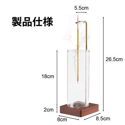 お香立て 吊り下げ式お香立て 灰が飛び散らない ガラス容器 木製台座 クリップ インセンスホルダー 線香立て 灰受け 水洗いOK 卓上 インテ 10