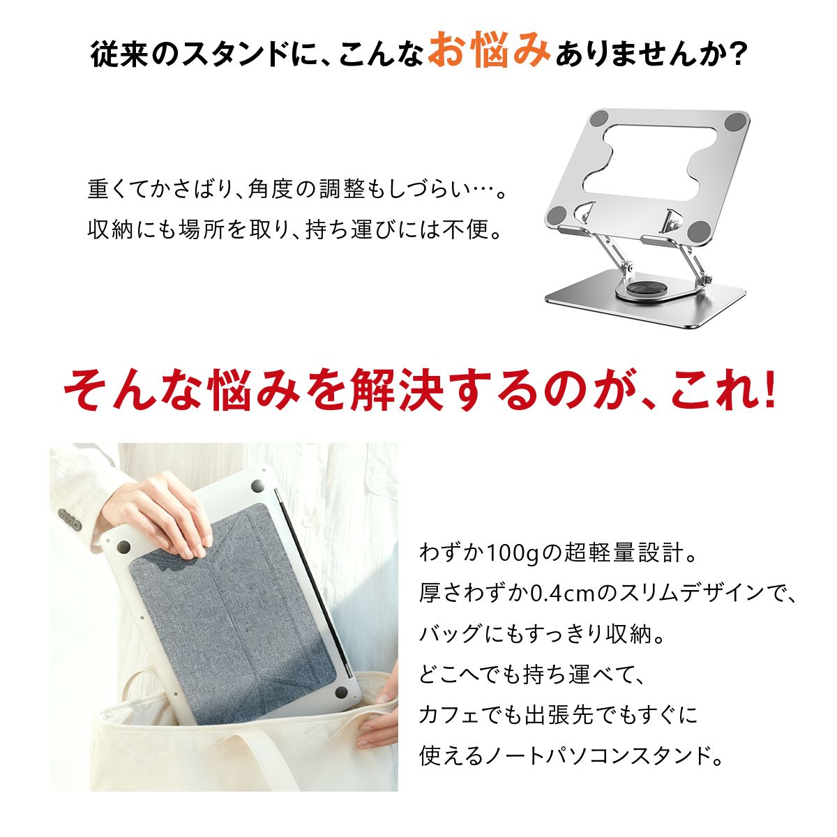 ノートパソコンスタンド 折りたたみ式 貼り付け式ノートパソコンスタンド ノートPCスタンド MacBookスタンド ラップトップスタンド 超軽量 17