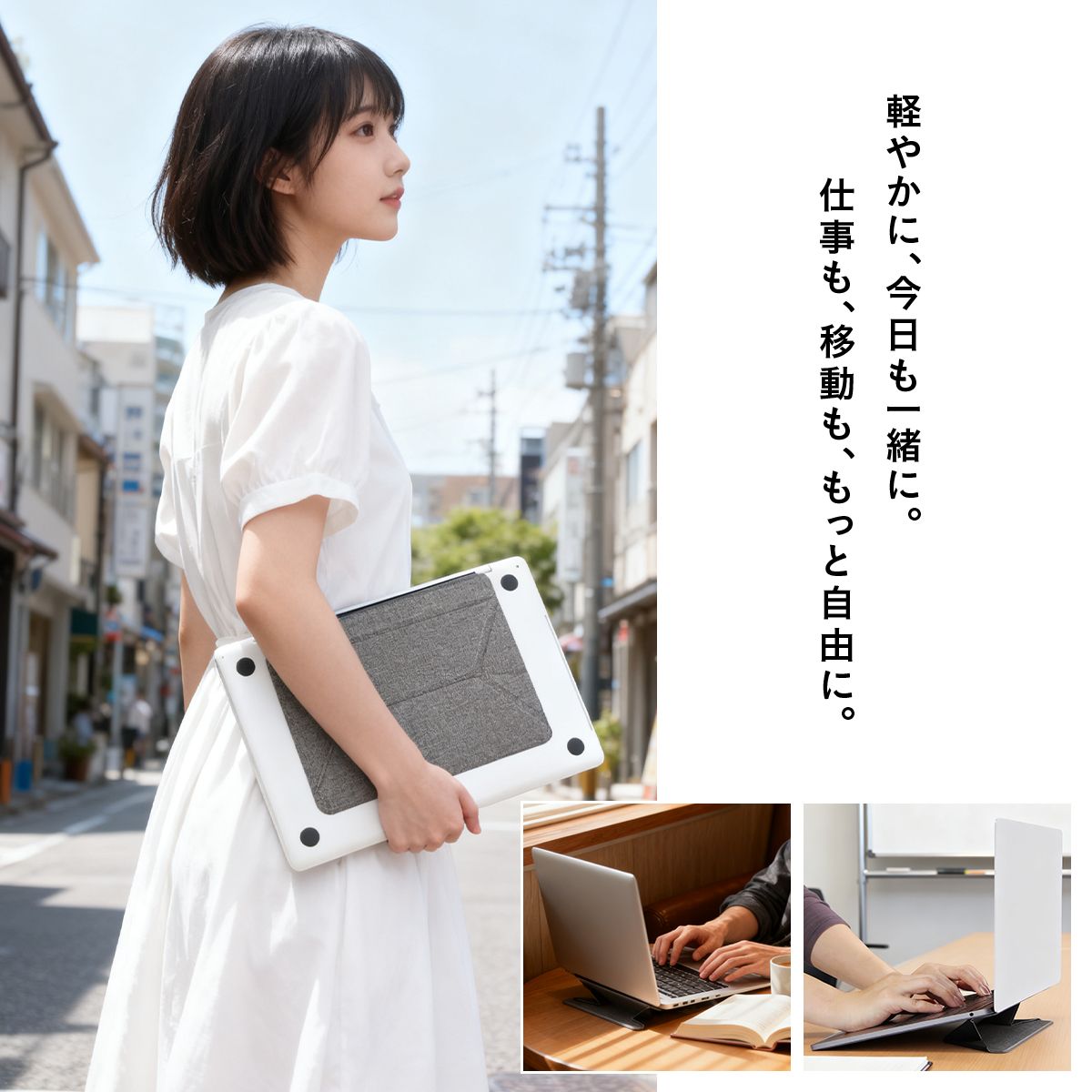 ノートパソコンスタンド 折りたたみ式 貼り付け式ノートパソコンスタンド ノートPCスタンド MacBookスタンド ラップトップスタンド 超軽量 18