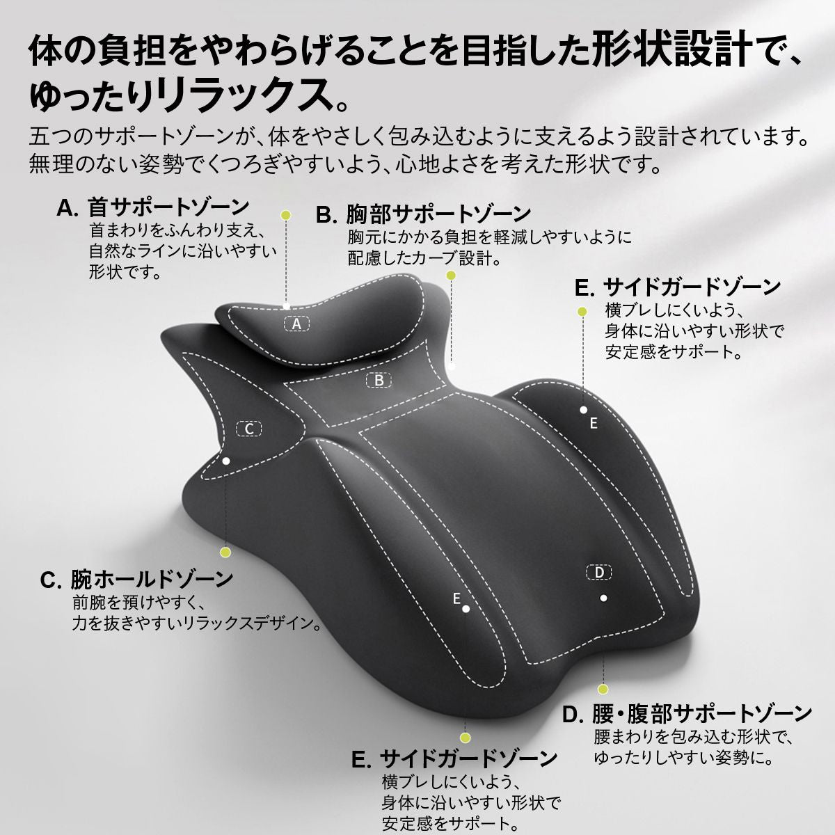 うつ伏せクッション うつ伏せ枕 ヘッドレスト着脱 ランバーサポート 低反発 ジェル 洗えるカバー 滑り止め 背もたれ 腰サポート 2タイプ 体 7
