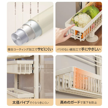 冷蔵庫横 隙間収納ラック 5段 スリム 幅約14cm キッチン収納 スライド式 大容量 省スペース 調味料ラック 野菜ストッカー 洗面所 ランドリー対応 ホワイト ブラック スリム収納 冷蔵庫横収納 30
