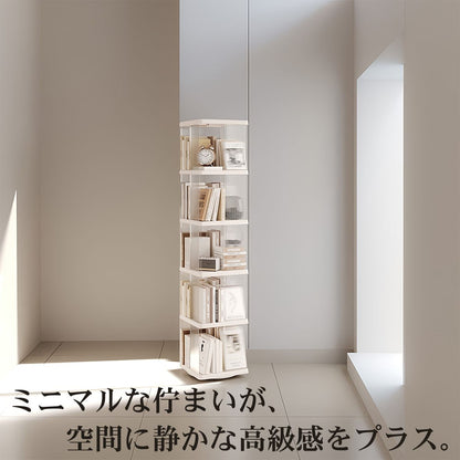 回転式本棚 ブックタワー 360度 回転ラック スリム 省スペース 2〜5段選択 キャスター付き 回転ベース 丸型 四角型 透明 収納棚 コミック 絵 6