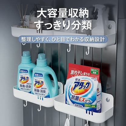 マグネット収納ラック 冷蔵庫横 キッチン収納 浴室収納 壁掛け 磁石 ボトルラック 小物収納 フック付き 水切り 防湿 防錆 洗面所 バスルーム 浮かせる収納 お風呂収納 ランドリー収納 16