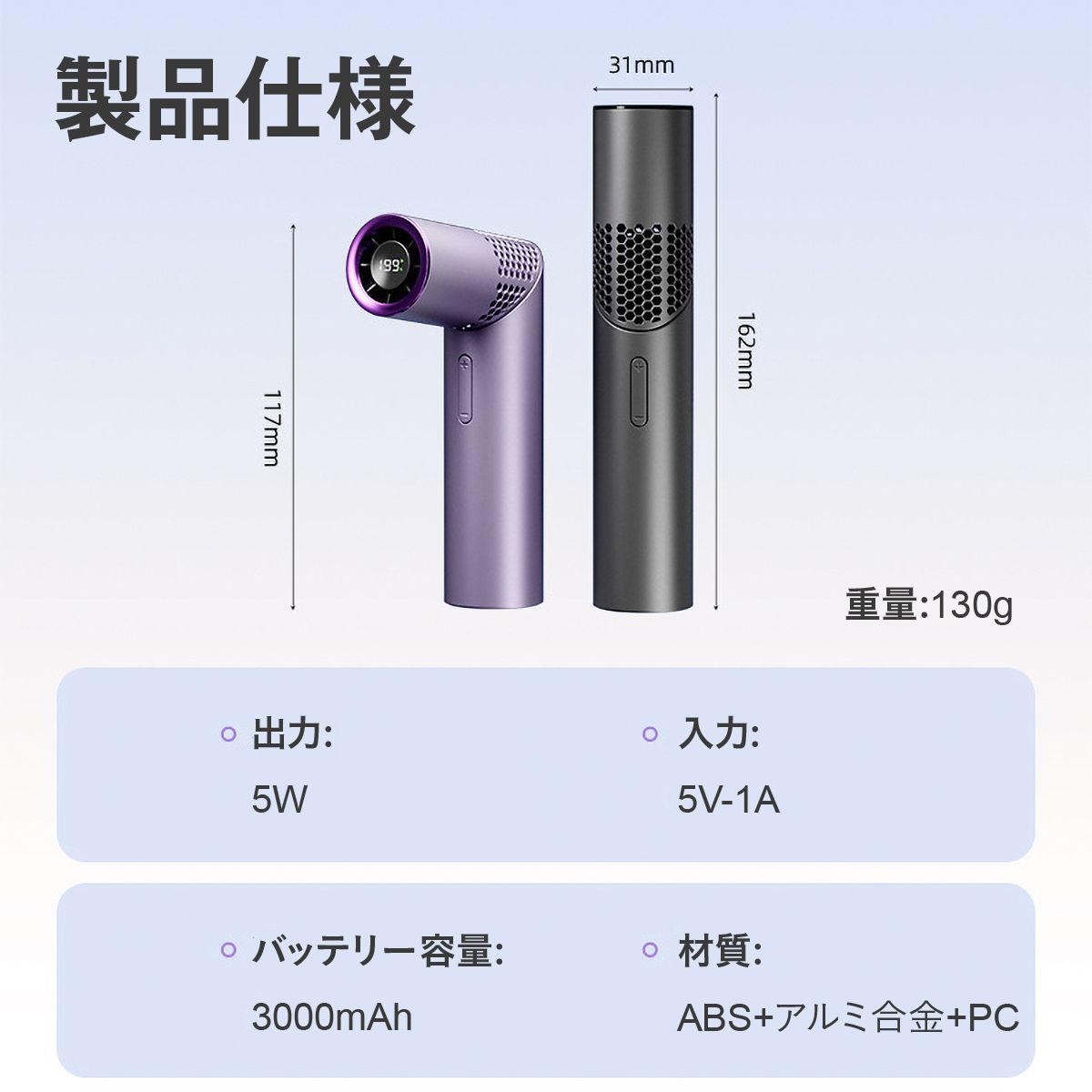 ハンディファン スティック型 3000mAh 携帯扇風機 充電式 Type-C 小型 軽量 スリム リップ型 コンパクト 卓上 手持ち 首掛け対応 角度調整 ミニ扇風機 強風 夏 通勤 通学 19