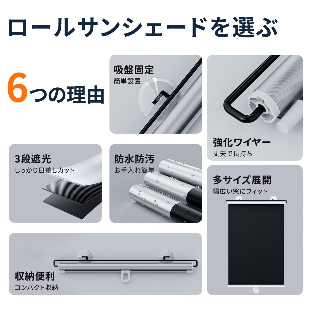 吸盤式ロールサンシェード 窓用 日よけ 目隠し 遮光 UV対策 取り付け簡単 穴あけ不要 車内 省スペース 高さ調整 収納しやすい 窓用シェード ロールカーテン ブラインド 西日対策 紫外線対策 3