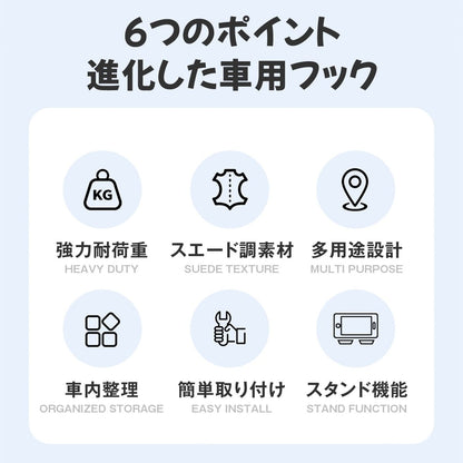 車用シートフック 2個セット ヘッドレストフック スマホスタンド 車内収納 荷物掛け バッグ掛け 買い物袋 車載フック スエード調 おしゃれ 買い物袋フック 車 便利グッズ 車内 整理 後部座 18