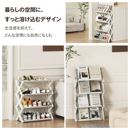 2WAY折りたたみシューズラック 3段 玄関収納 靴収納 省スペース 工具不要 組立不要 平置き 斜め置き スリム 玄関ラック 下駄箱 靴棚 コンパクト すき間収納 収納ラック シューズ収納 ドア裏 27