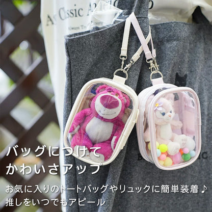 推し活 ぬいぐるみ クリアポーチ ストラップ付き ぬいポーチ 透明 小物入れ 収納ポーチ 持ち歩き バッグチャーム 推し活グッズ 缶バッジ トレカ コスメポーチ かわいい 7カラー 透明ポーチ 6