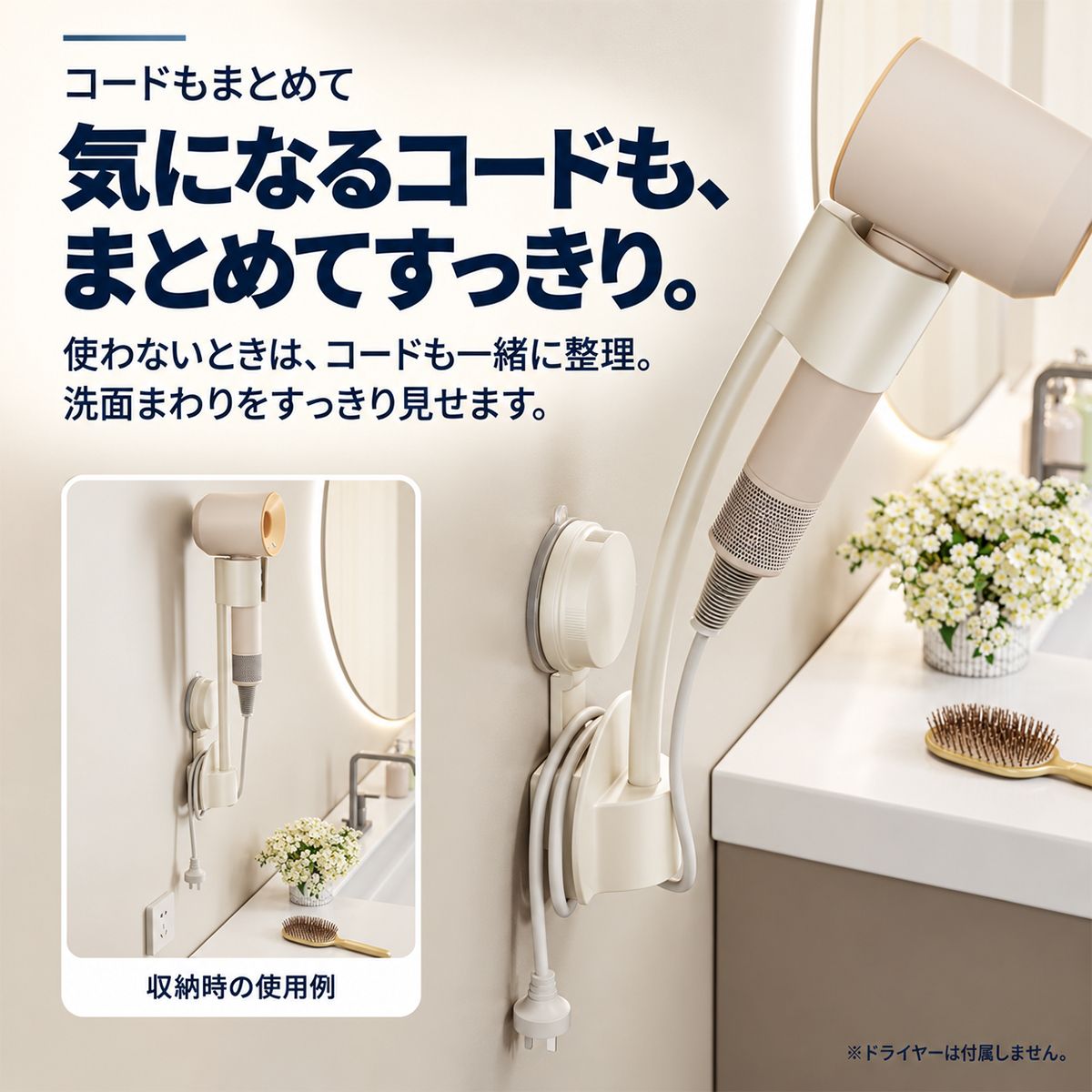 吸盤式ドライヤーホルダー｜高さと角度を調節して洗面所で両手を使えるヘアドライ 11