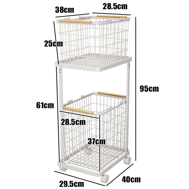 ランドリーバスケットワゴン 2段｜キャスター付きで移動ラクラク 大容量ワイヤーかご 洗面所の省スペース収納