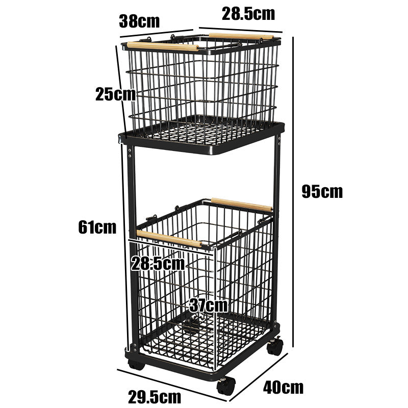 ランドリーバスケットワゴン 2段｜キャスター付きで移動ラクラク 大容量ワイヤーかご 洗面所の省スペース収納